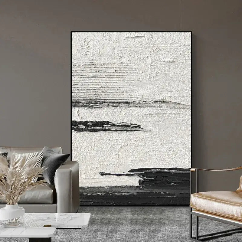 Hand-painted black & white abstract wall painting living room canvas
