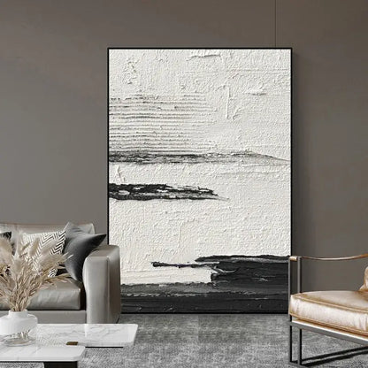Hand-painted black & white abstract wall painting living room canvas