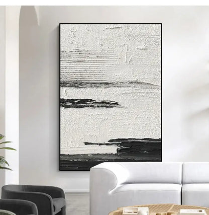 Hand-painted black & white abstract wall painting living room canvas