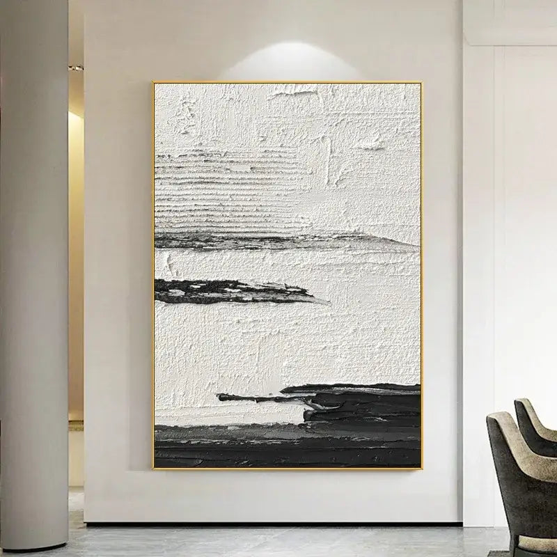 Hand-painted black & white abstract wall painting living room canvas