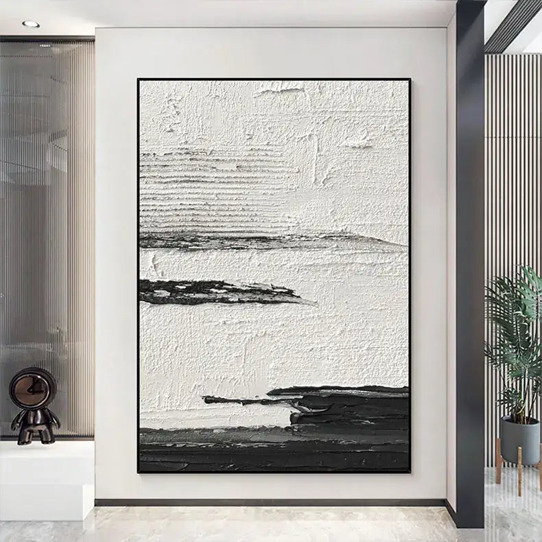 Hand-painted black & white abstract wall painting living room canvas