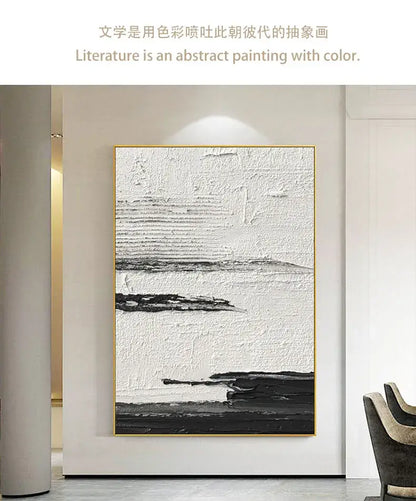 Hand-painted black & white abstract wall painting living room canvas