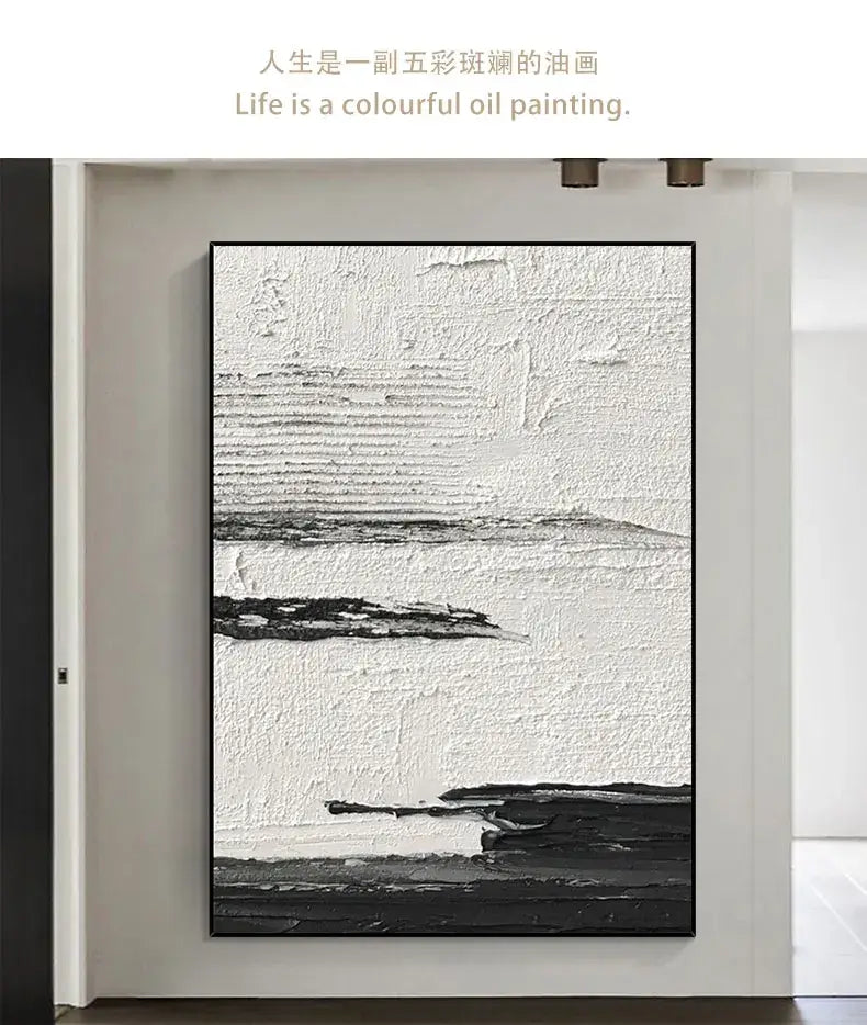 Hand-painted black & white abstract wall painting living room canvas