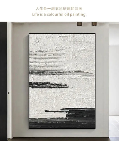 Hand-painted black & white abstract wall painting living room canvas