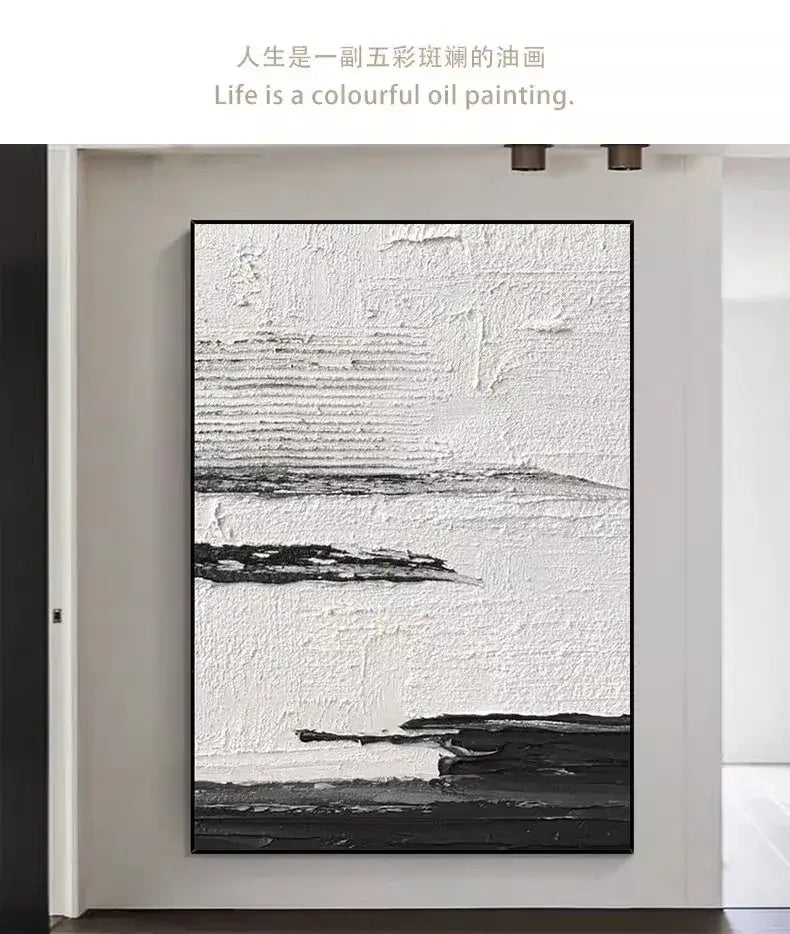 Hand-painted black & white abstract wall painting living room canvas
