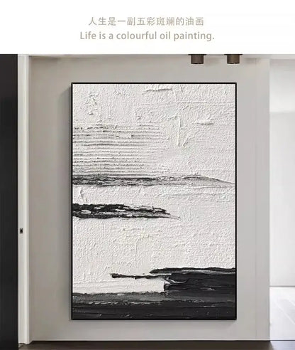 Hand-painted black & white abstract wall painting living room canvas