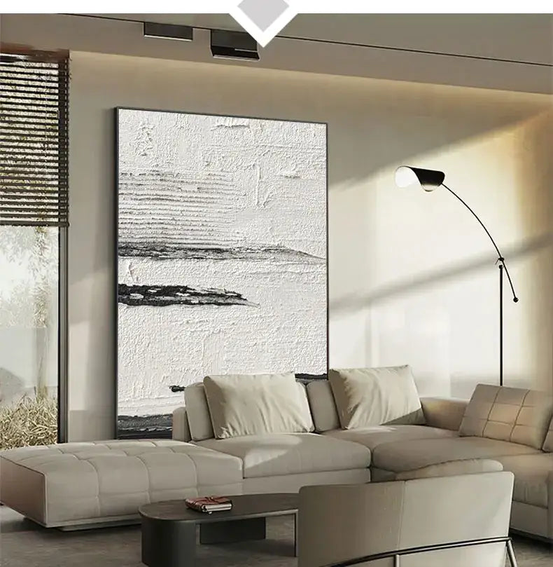 Hand-painted black & white abstract wall painting living room canvas