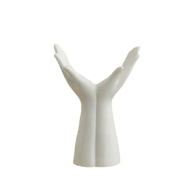 Hand painted white ceramic hand arm palm vase living room decor