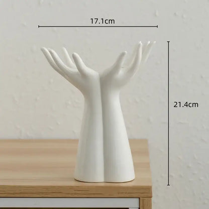 Hand painted white ceramic hand arm palm vase living room decor