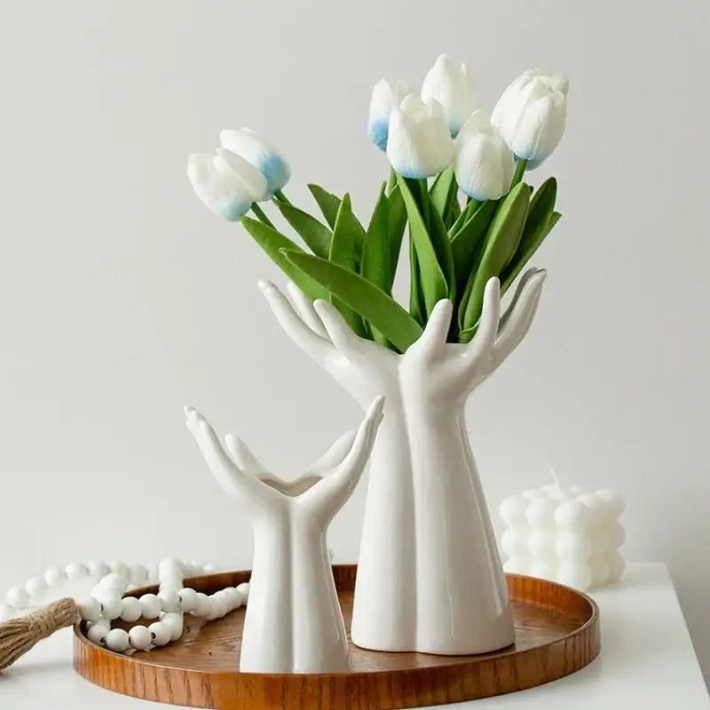 Hand painted white ceramic hand arm palm vase living room decor