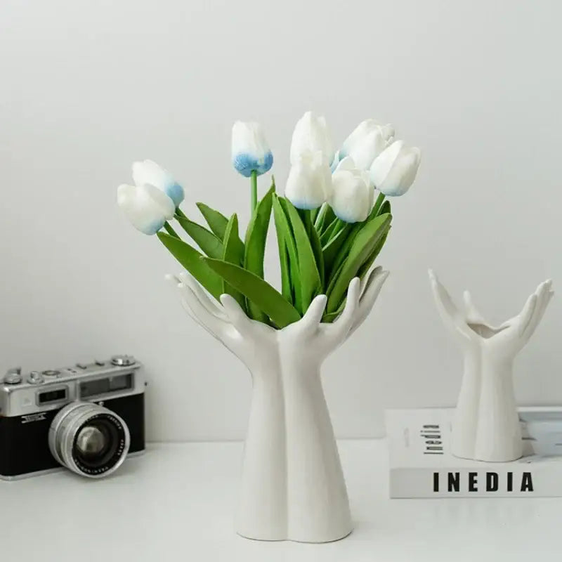 Hand painted white ceramic hand arm palm vase living room decor