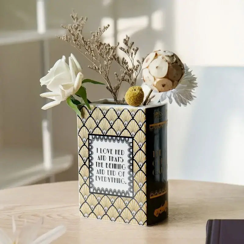 Vintage book style navy blue ceramic vase living room home decor