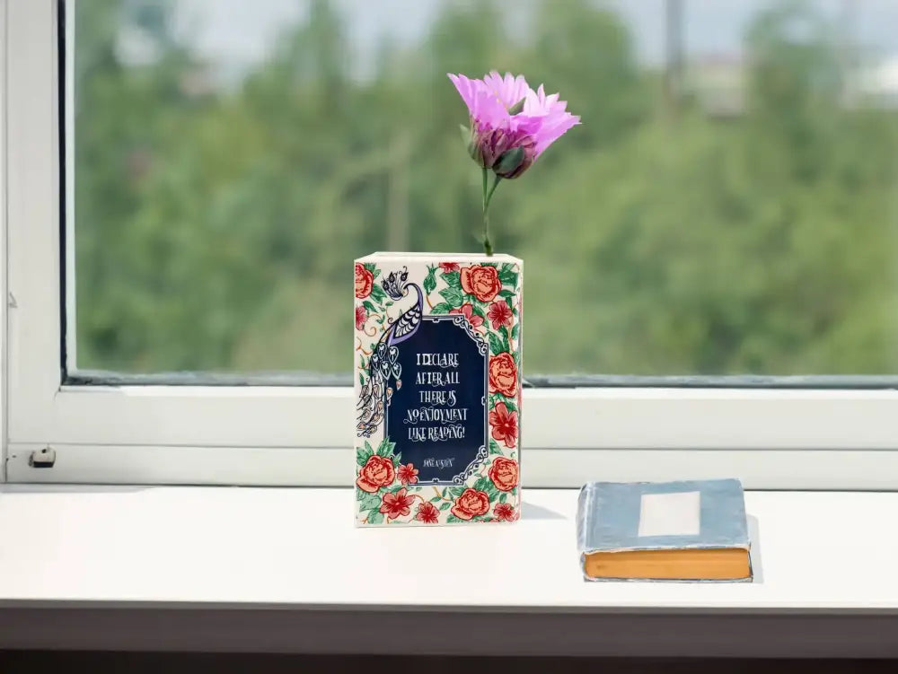 Vintage book style navy blue ceramic vase living room home decor