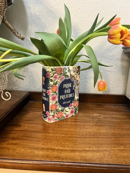 Vintage book style navy blue ceramic vase living room home decor