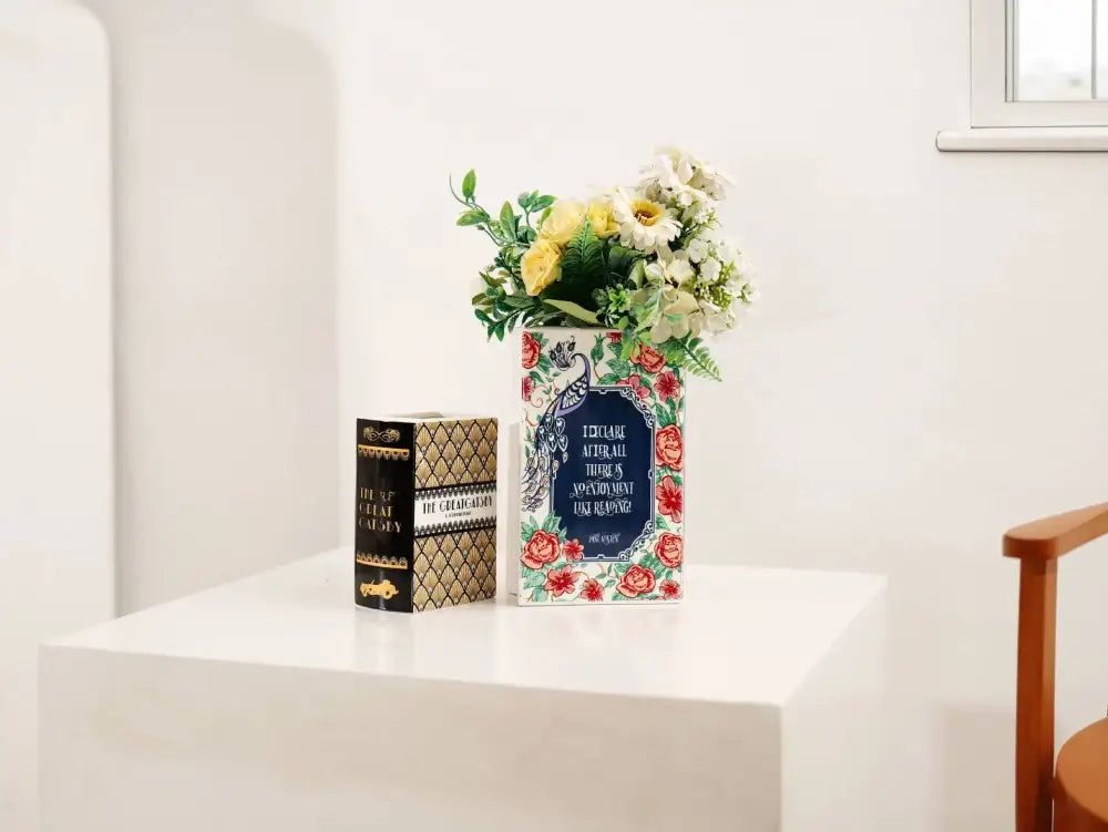 Vintage book style navy blue ceramic vase living room home decor