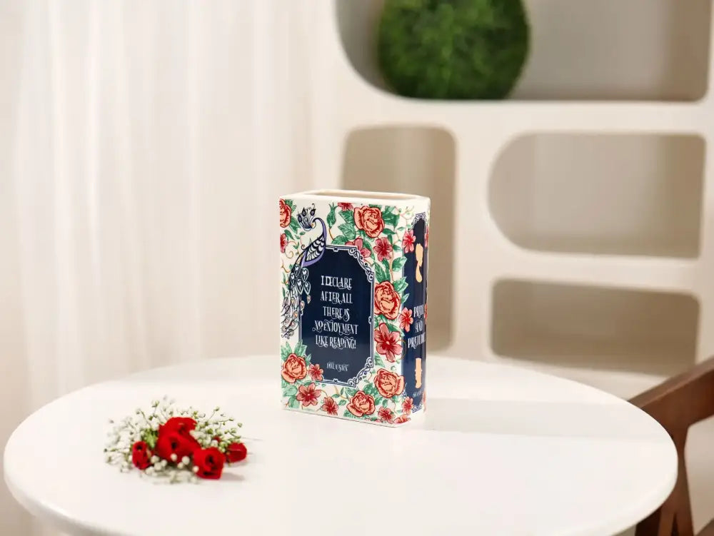 Vintage book style navy blue ceramic vase living room home decor
