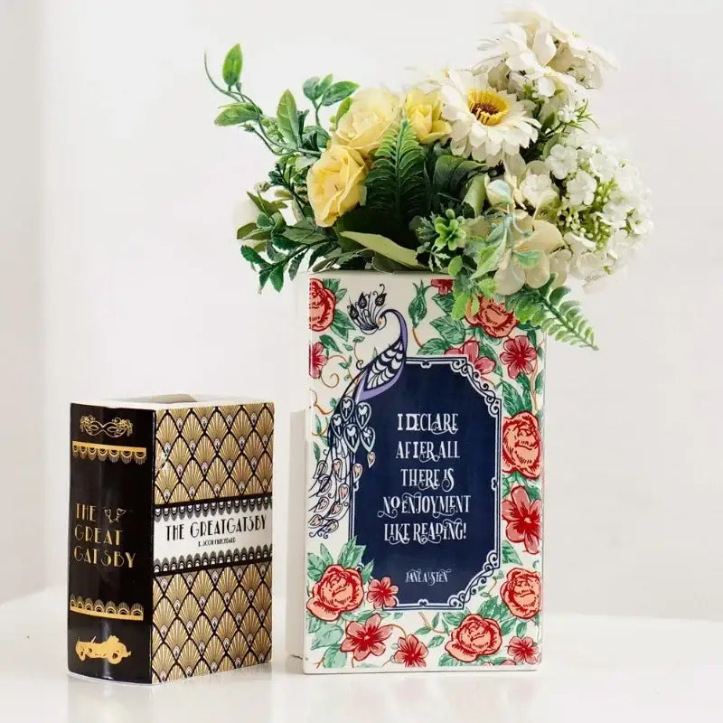 Vintage book style navy blue ceramic vase living room home decor