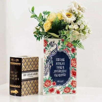 Vintage book style navy blue ceramic vase living room home decor