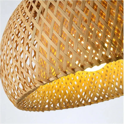 Hand-woven golden brown bamboo lantern pendant light for dining room
