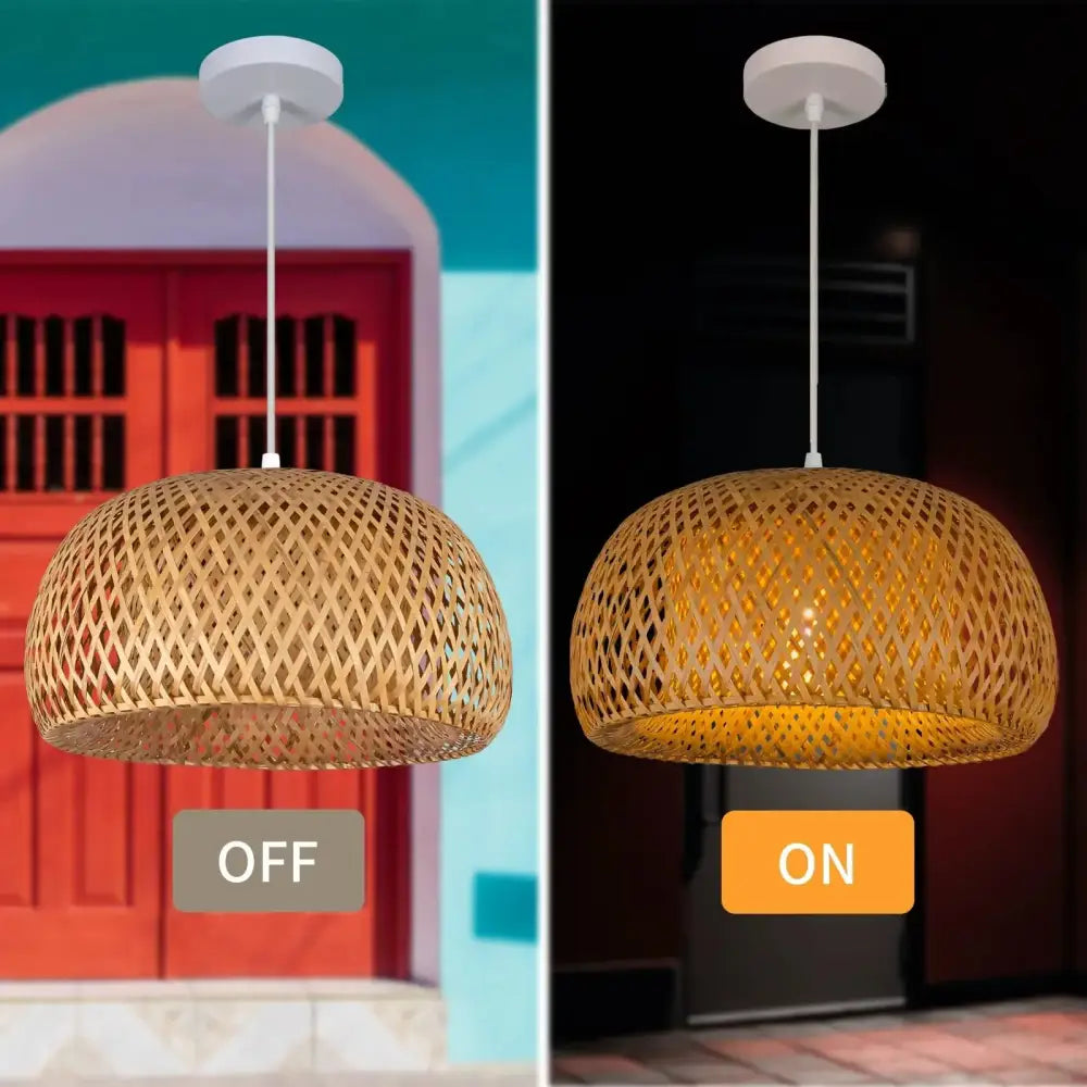Hand-woven golden brown bamboo lantern pendant light for dining room