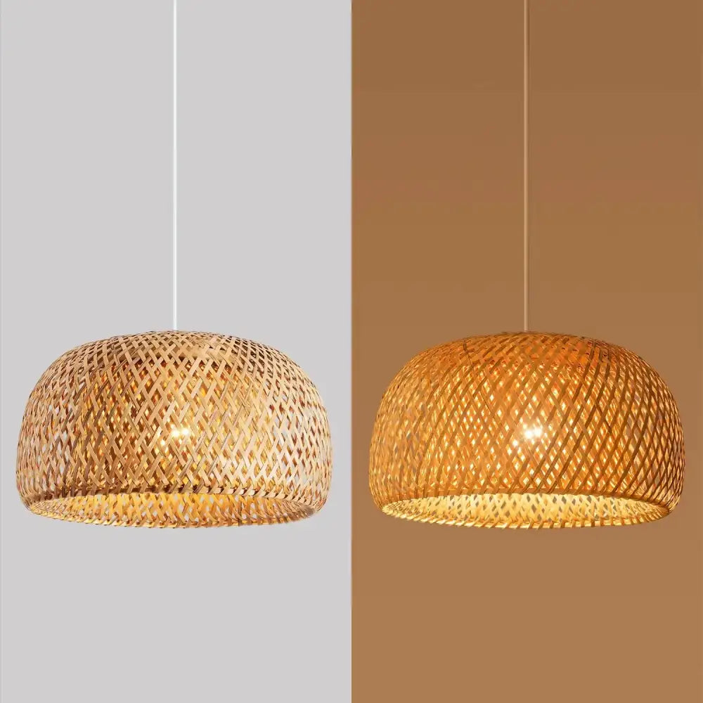 Hand-woven golden brown bamboo lantern pendant light for dining room