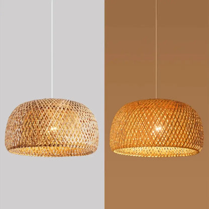 Hand-woven golden brown bamboo lantern pendant light for dining room