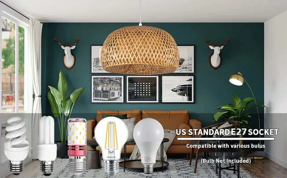 Hand-woven golden brown bamboo lantern pendant light for dining room