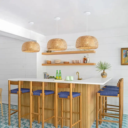 Hand-woven golden brown bamboo lantern pendant light for dining room