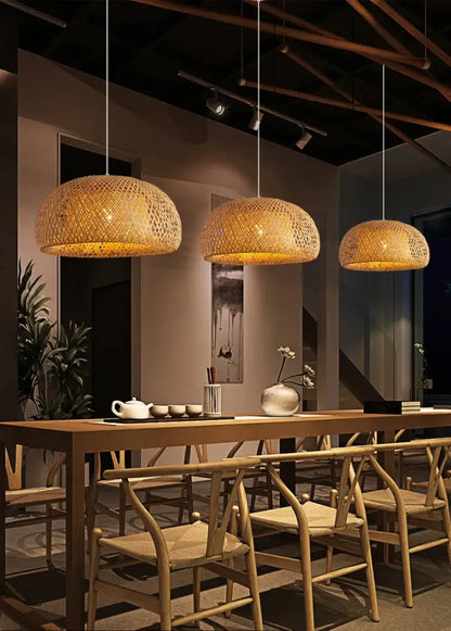Hand-woven bamboo lantern pendant light – dining room dome chandelier