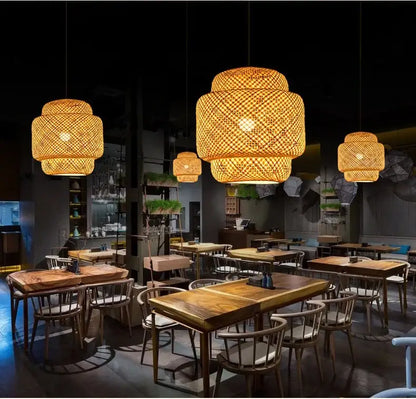 Hand-woven bamboo lantern pendant light – dining room dome chandelier