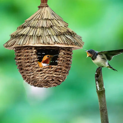 Rustic woven natural grass hummingbird house garden nest house