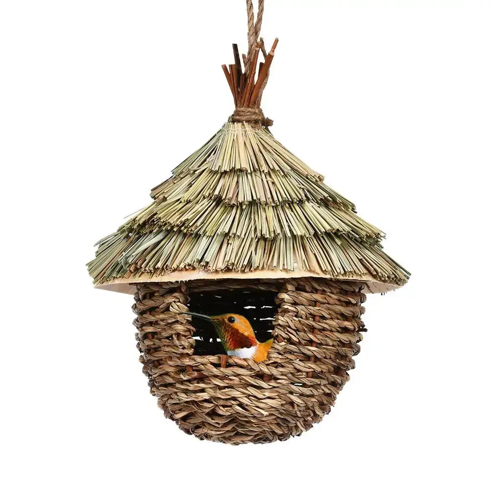 Rustic woven natural grass hummingbird house garden nest house