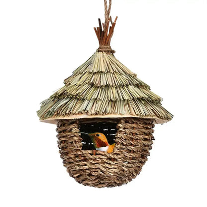 Rustic woven natural grass hummingbird house garden nest house