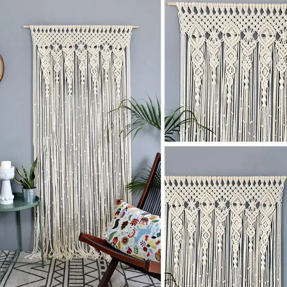 Boho cream macrame door curtain wall hanging for living room
