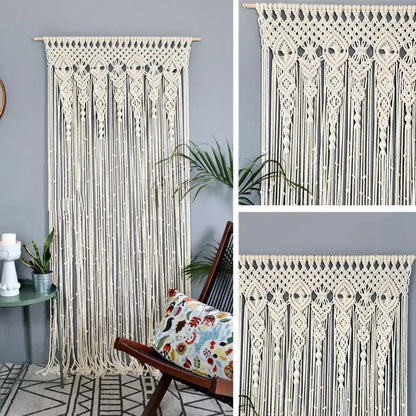 Boho cream macrame door curtain wall hanging for living room