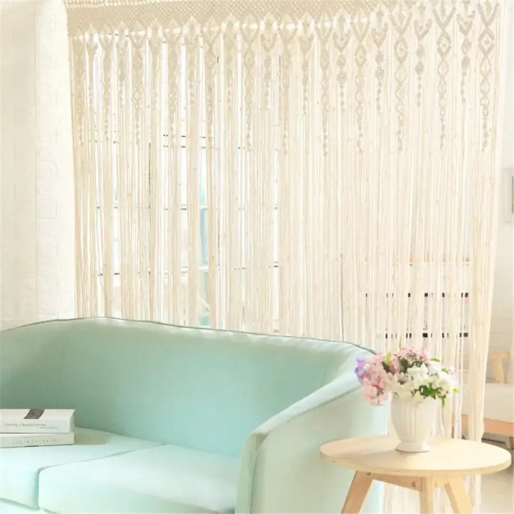 Boho cream macrame door curtain wall hanging for living room