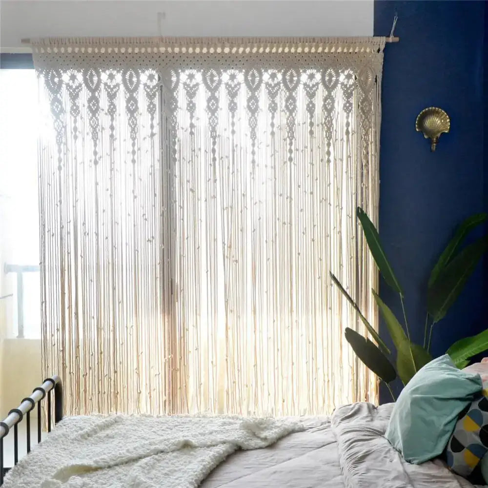 Boho cream macrame door curtain wall hanging for living room