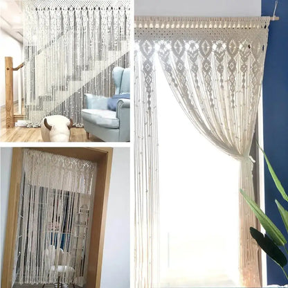 Boho cream macrame door curtain wall hanging for living room