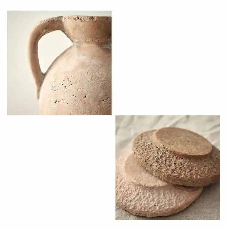 Rustic terracotta handcrafted ceramic pottery vase set living room