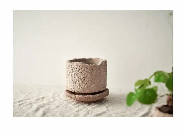 Rustic terracotta handcrafted ceramic pottery vase set living room