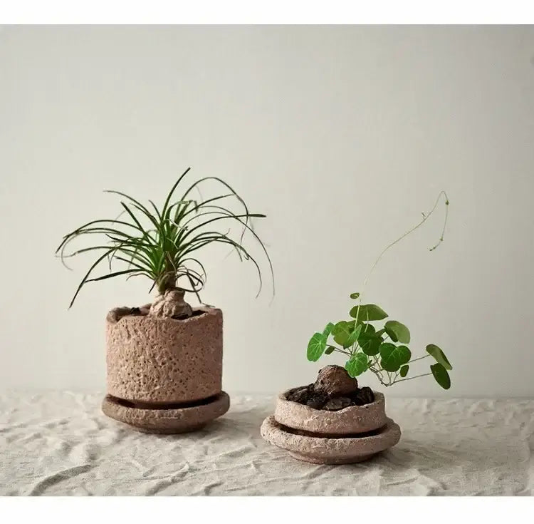 Rustic terracotta handcrafted ceramic pottery vase set living room