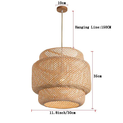 Handcrafted tiered natural bamboo pendant lamp for dining room