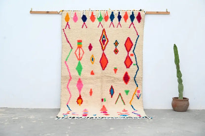 Handcrafted beige moroccan azilal rug living room geometric decor