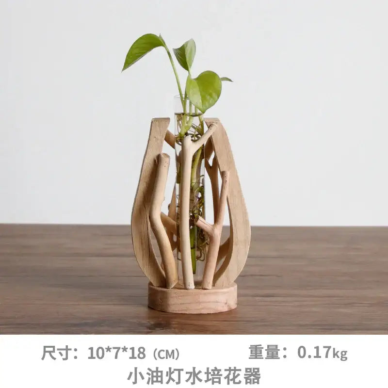 Natural handcrafted wooden vase with glass for living room home decor