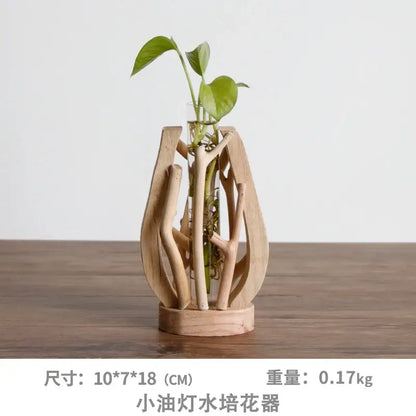 Natural handcrafted wooden vase with glass for living room home decor
