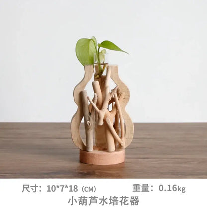 Natural handcrafted wooden vase with glass for living room home decor
