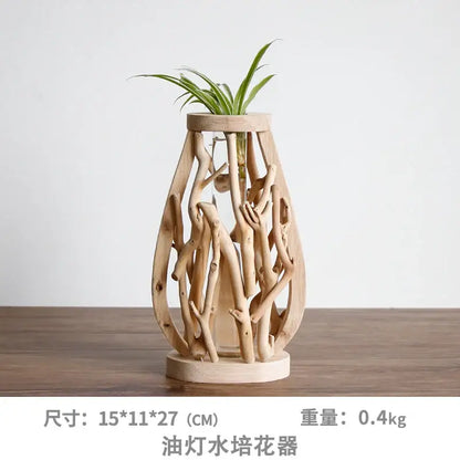 Natural handcrafted wooden vase with glass for living room home decor
