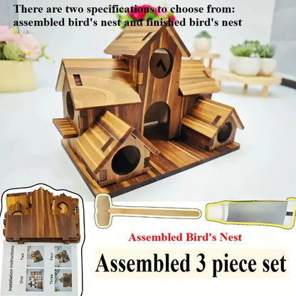 Rustic brown handmade 6-hole hanging bird house garden decor