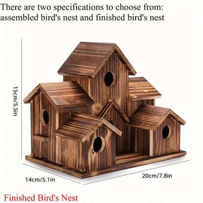 Rustic brown handmade 6-hole hanging bird house garden decor