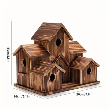 Rustic brown handmade 6-hole hanging bird house garden decor